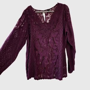 Torrid Lace Mix Long Sleeve Blouse 3X Bohemian Sheer Peasant Purple Romantic